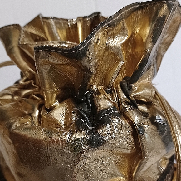 VINTAGE Metallic Drawstring Metal Frame Caged Bucket Shoulder Bag GUC - Picture 6 of 8